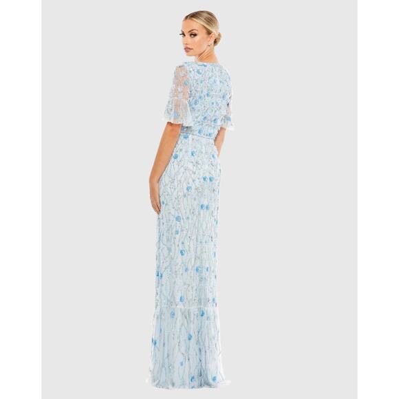 NWT MAC DUGGAL Powder Blue Embellished V-Neck Empire Waist Ruffle Hem Gown 6 - Picture 4 of 14